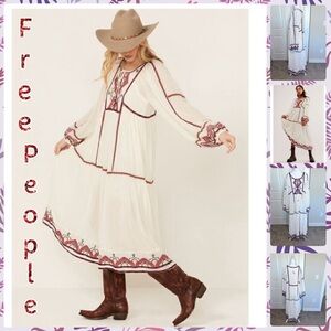 Free People Women's Sweet Escape Midi Dress boho embroidered Sz Large NWT